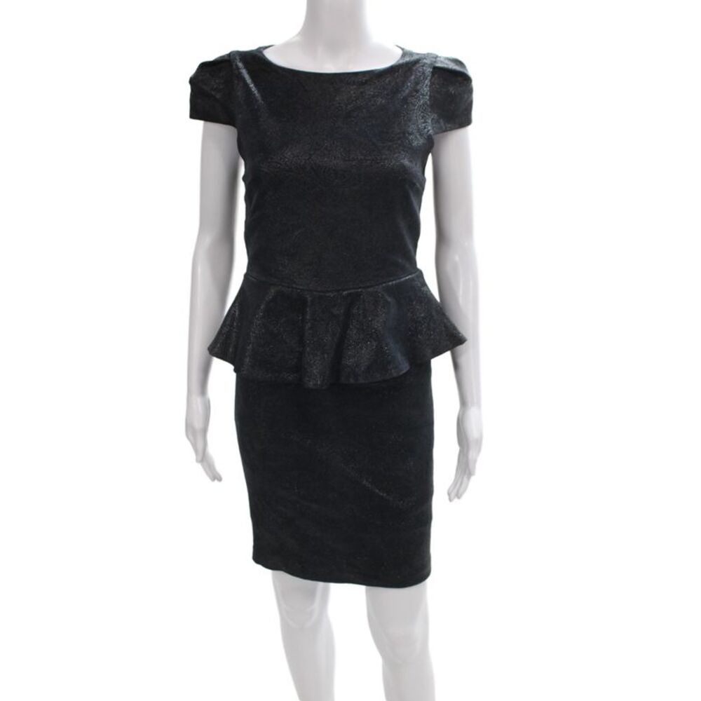 Alice + Olivia Womens Pencil Dress Black Lamb Leather Short Sleeve Zip Size 2